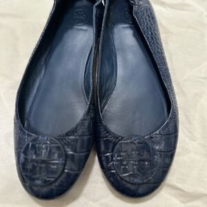 Tory Burch Navy Croc-Embossed Flats